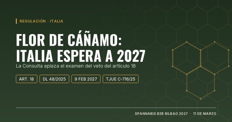 Portada: flor de cáñamo en Italia, la Corte Constitucional aplaza a febrero de 2027 el examen del artículo 18